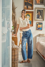 Embroidered Floral Barrel Jeans