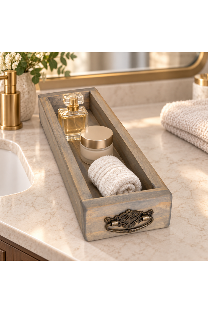Handmade Rustic Wood Decorative Tray with Handles
