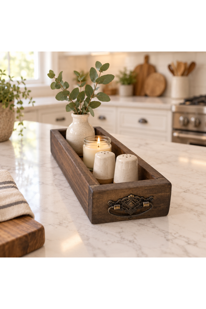 Handmade Rustic Wood Decorative Tray with Handles