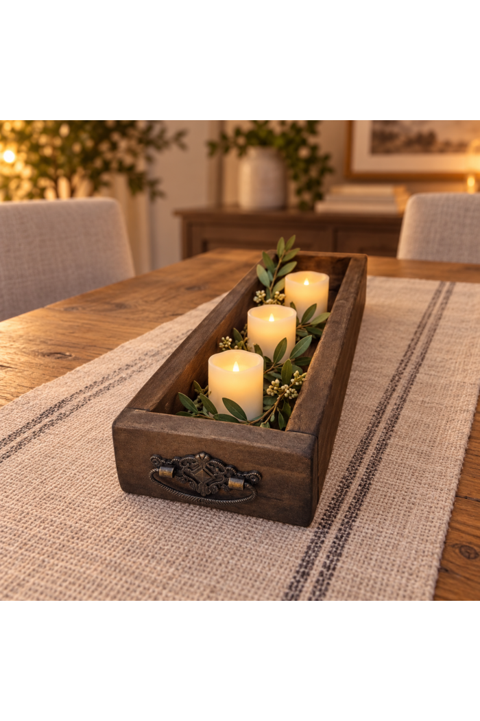 Handmade Rustic Wood Decorative Tray with Handles