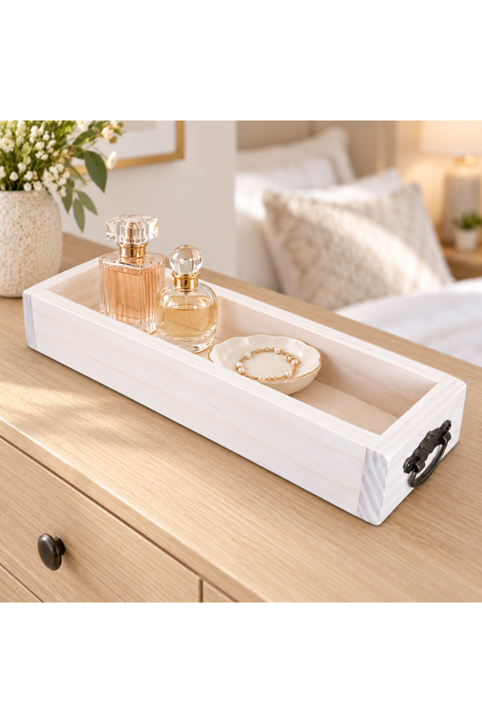 Handmade Rustic Wood Decorative Tray with Handles