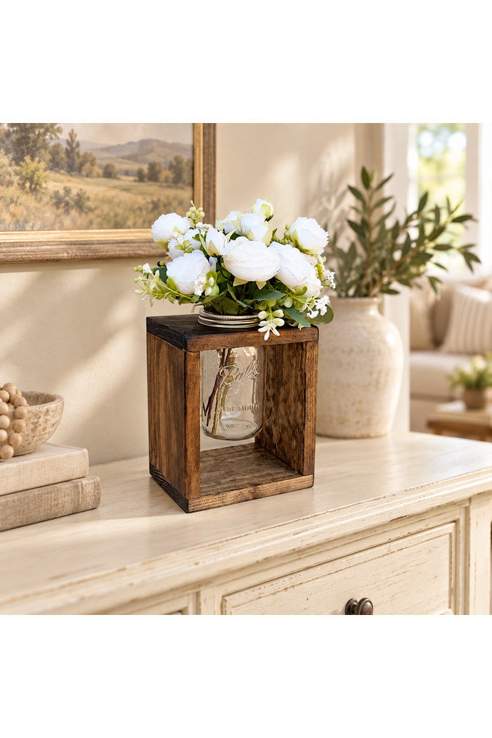 Wooden Mason Jar Flower Vase