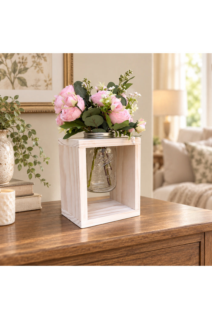 Wooden Mason Jar Flower Vase