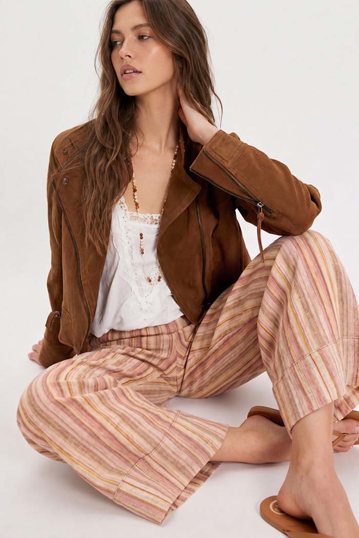 Linen Blend Striped Wide Leg Pants