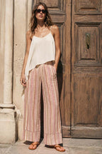 Linen Blend Striped Wide Leg Pants