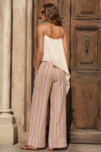 Linen Blend Striped Wide Leg Pants