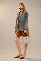 Rhinestone Fringe Studded Denim Blazer