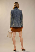 Rhinestone Fringe Studded Denim Blazer