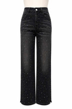 Rhinestone Side Slit Straight Jeans