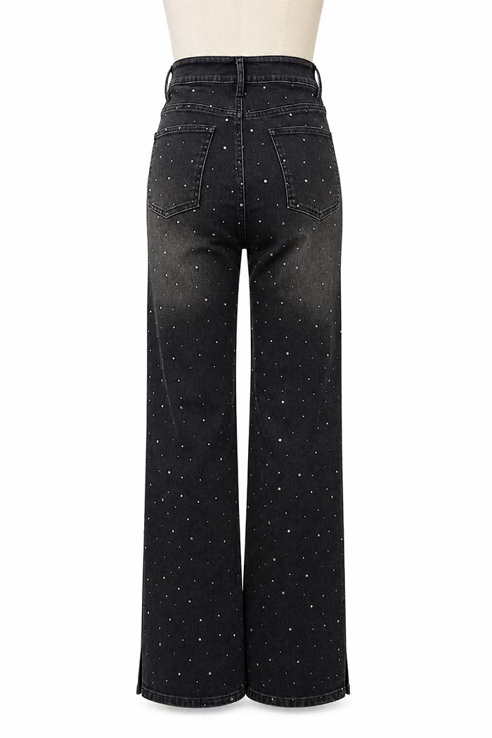 Rhinestone Side Slit Straight Jeans
