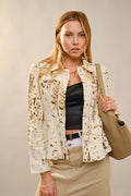 Cow Print Scallop Edge Denim Jacket