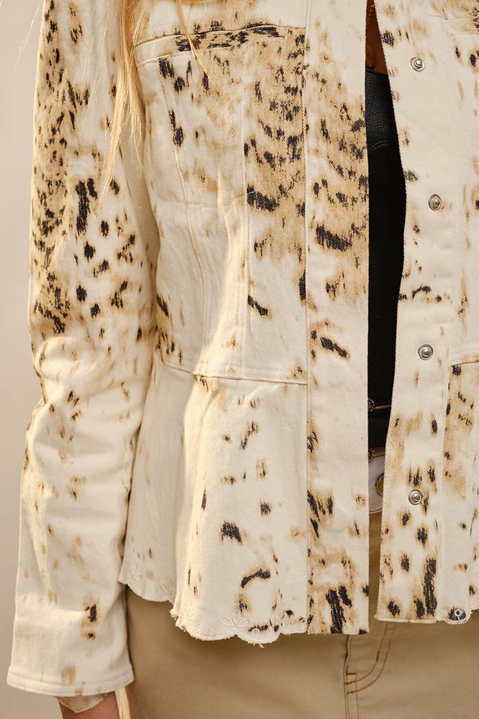 Cow Print Scallop Edge Denim Jacket