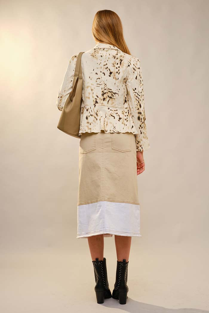 Cow Print Scallop Edge Denim Jacket