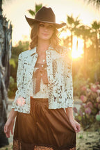Cow Print Scallop Edge Denim Jacket
