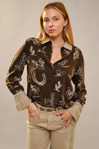 Western Printed Ruffle Cuff Shirt