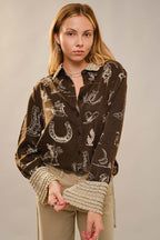 Western Printed Ruffle Cuff Shirt
