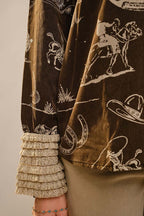 Western Printed Ruffle Cuff Shirt