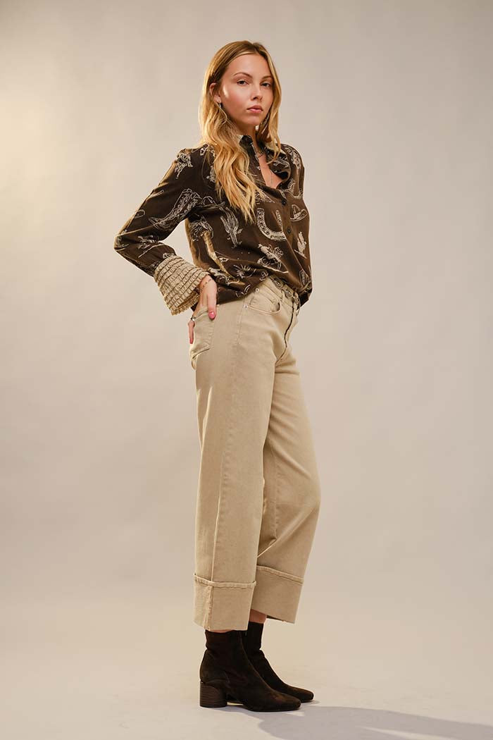 Western Printed Ruffle Cuff Shirt