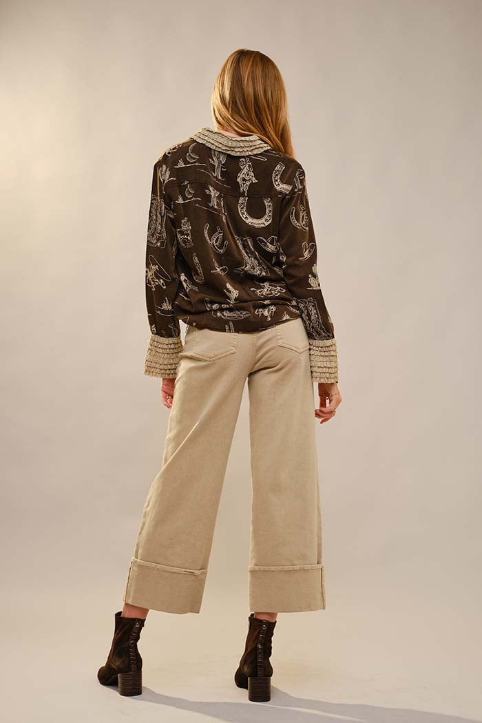 Western Printed Ruffle Cuff Shirt