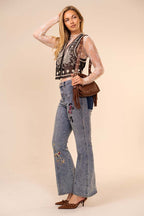 Beaded Embroidered Tie-Front Mesh Vest