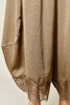 Lace Trim Satin Barrel Pants