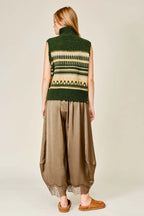 Lace Trim Satin Barrel Pants