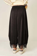 Lace Trim Satin Barrel Pants
