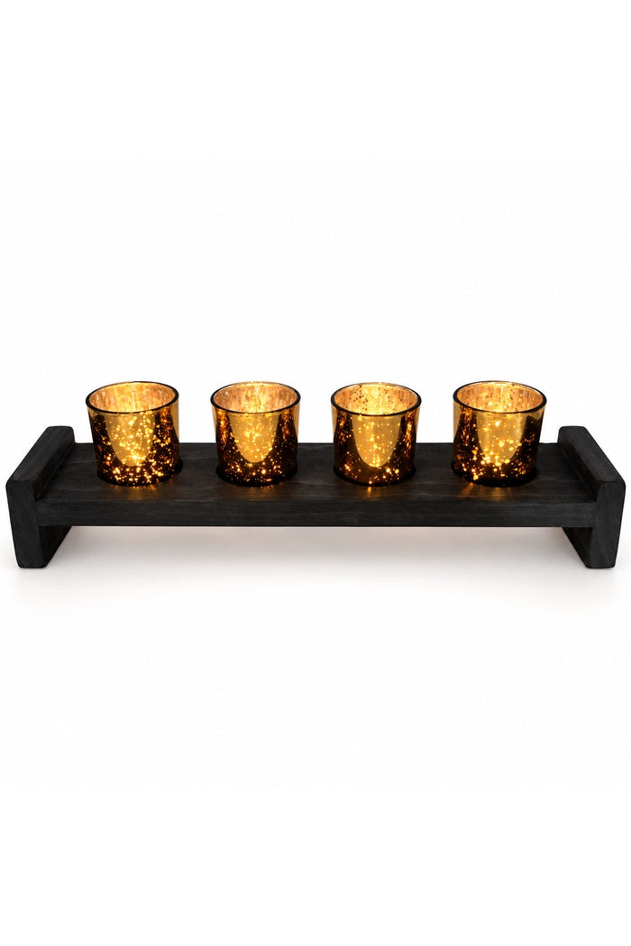 Four Votive Wood Candle Holder