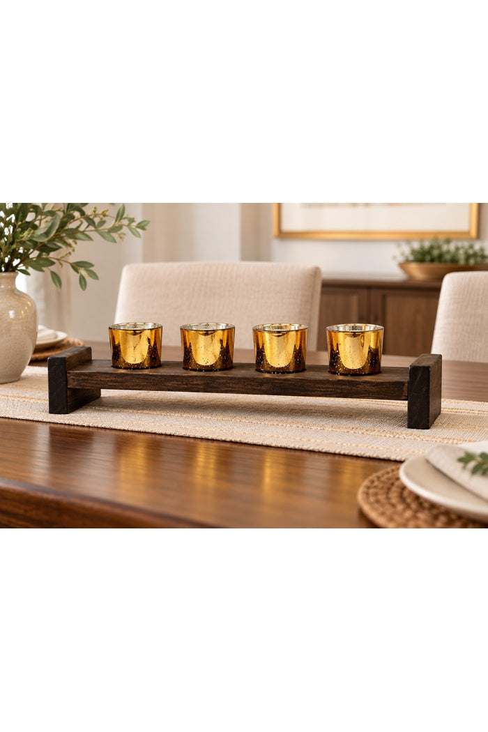 Four Votive Wood Candle Holder
