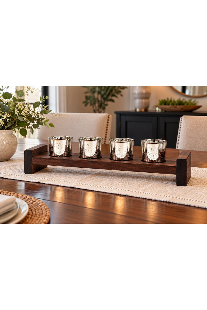 Four Votive Wood Candle Holder