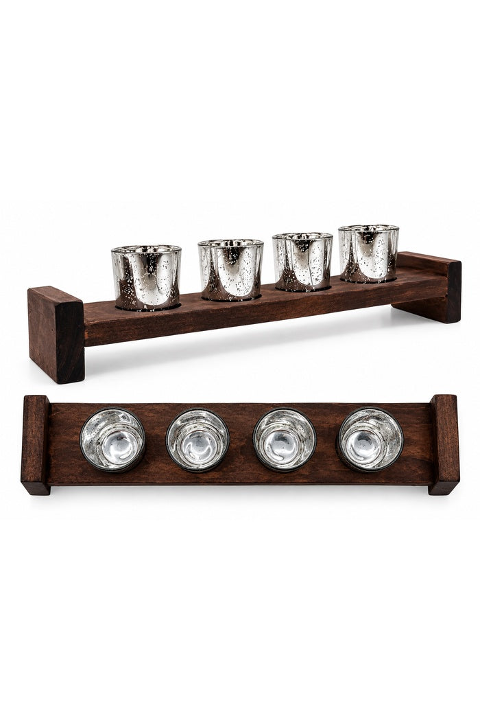 Four Votive Wood Candle Holder