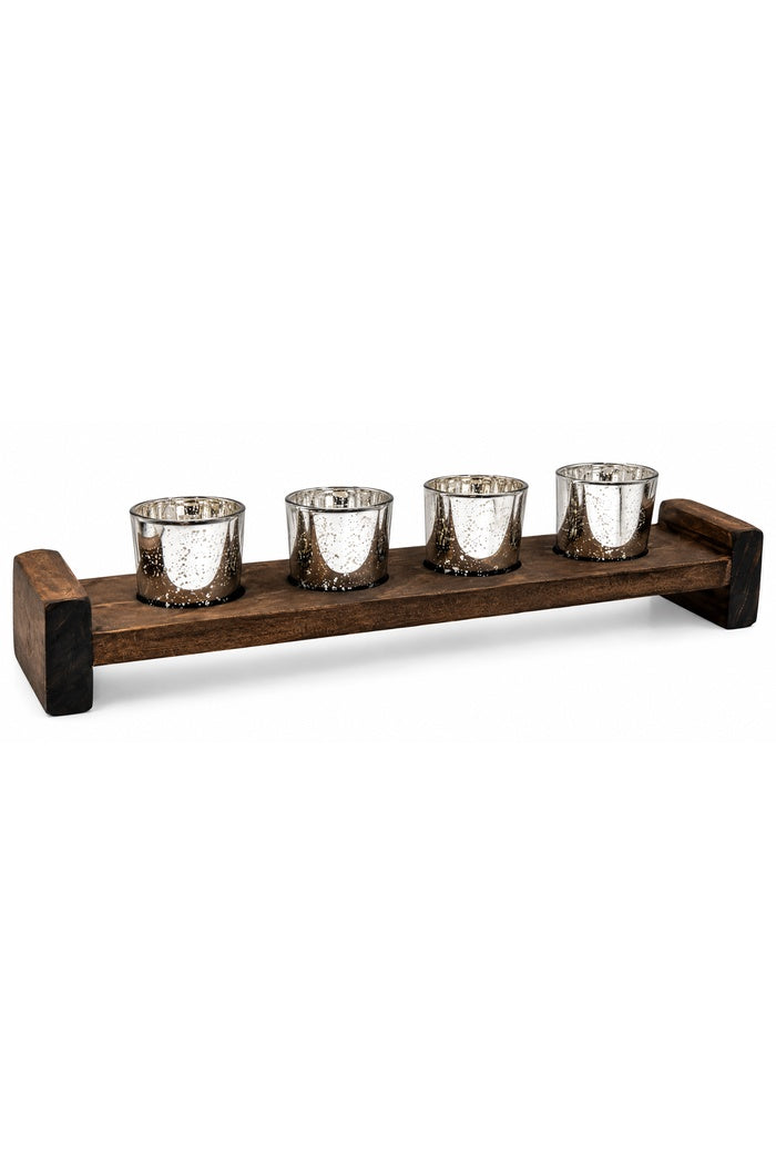 Four Votive Wood Candle Holder