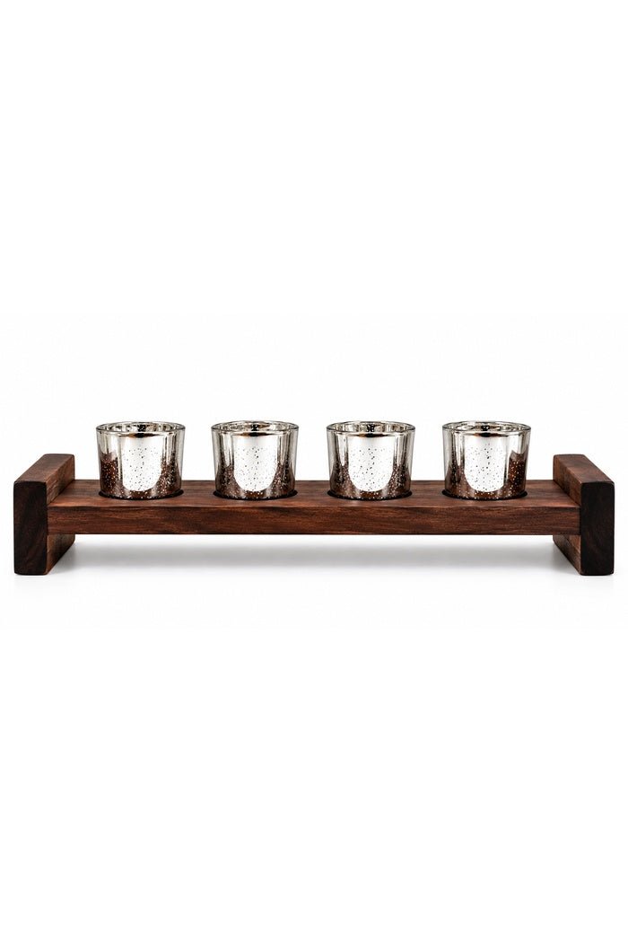 Four Votive Wood Candle Holder