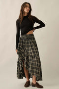Plaid Ruffle High-Low Maxi Skirt