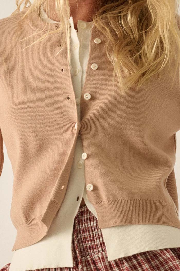 Two-Tone Layered Button Cardigan