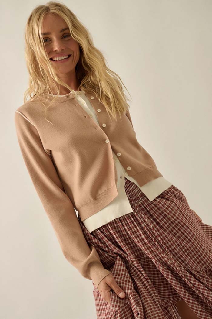 Two-Tone Layered Button Cardigan