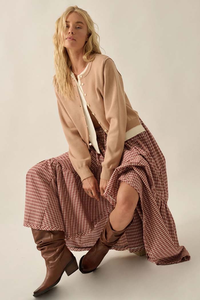 Two-Tone Layered Button Cardigan
