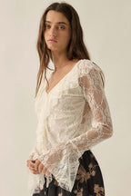 Romantic Floral Lace Ruffle Top