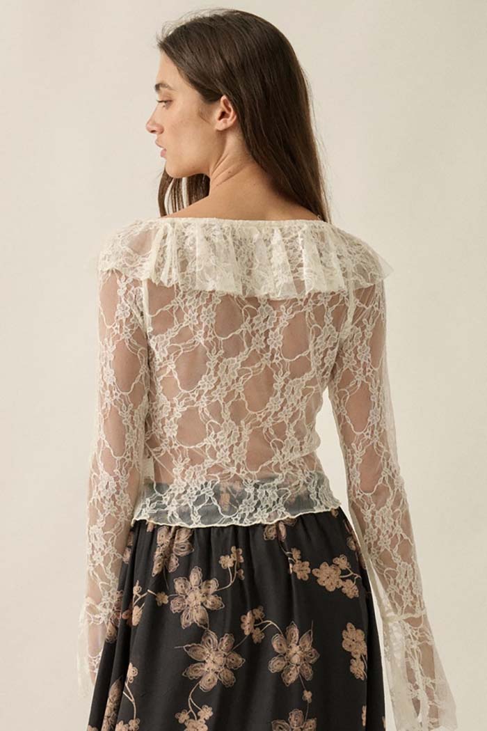 Romantic Floral Lace Ruffle Top