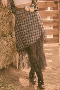 Plaid & Lace Asymmetrical Maxi Skirt