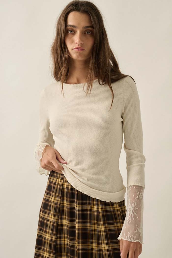 Lace Cuff Ribbed Top