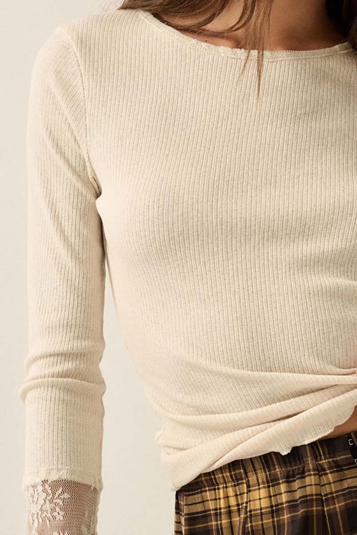 Lace Cuff Ribbed Top