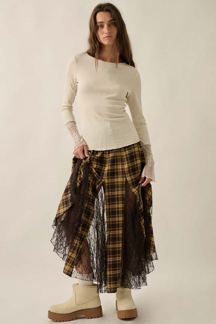 Lace Cuff Ribbed Top