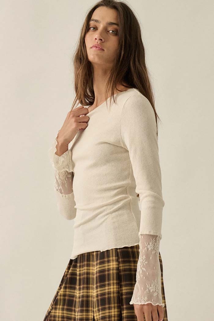Lace Cuff Ribbed Top