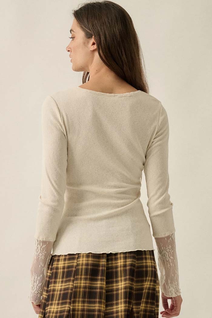 Lace Cuff Ribbed Top