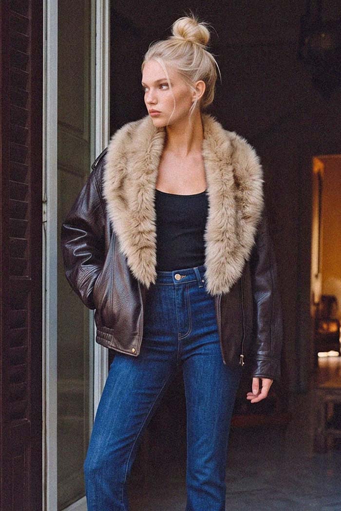 Bomber Jacket with Detachable Collar