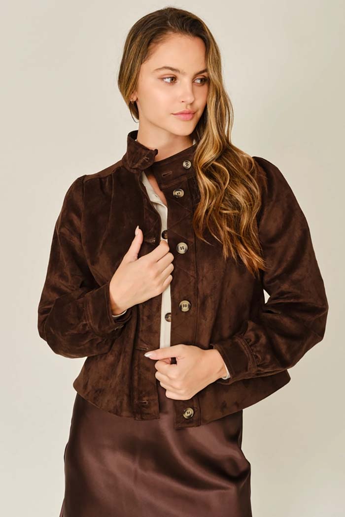 Stretch Suede Mock Neck Shirt Jacket