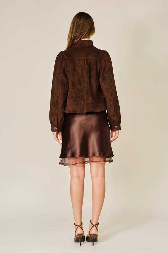 Stretch Suede Mock Neck Shirt Jacket