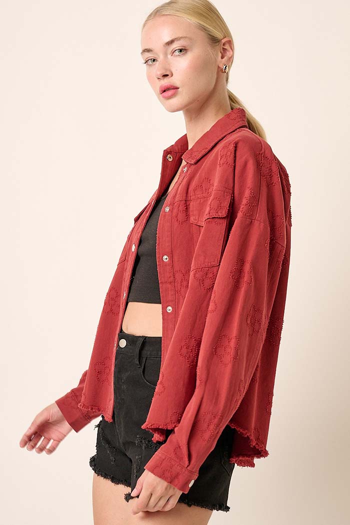 Daisy Jacquard Distressed Oversized Shacket