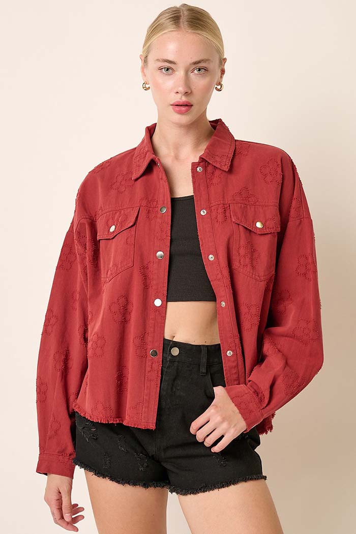 Daisy Jacquard Distressed Oversized Shacket